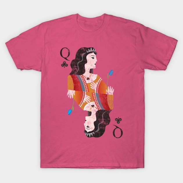 Queen of Clubs Playing Card T-Shirt by vladocar